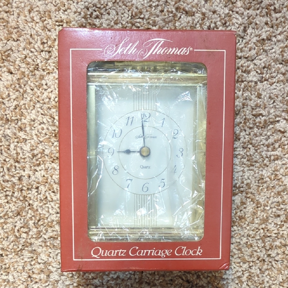 Seth Thomas Gold and White Quartz Carriage Clock